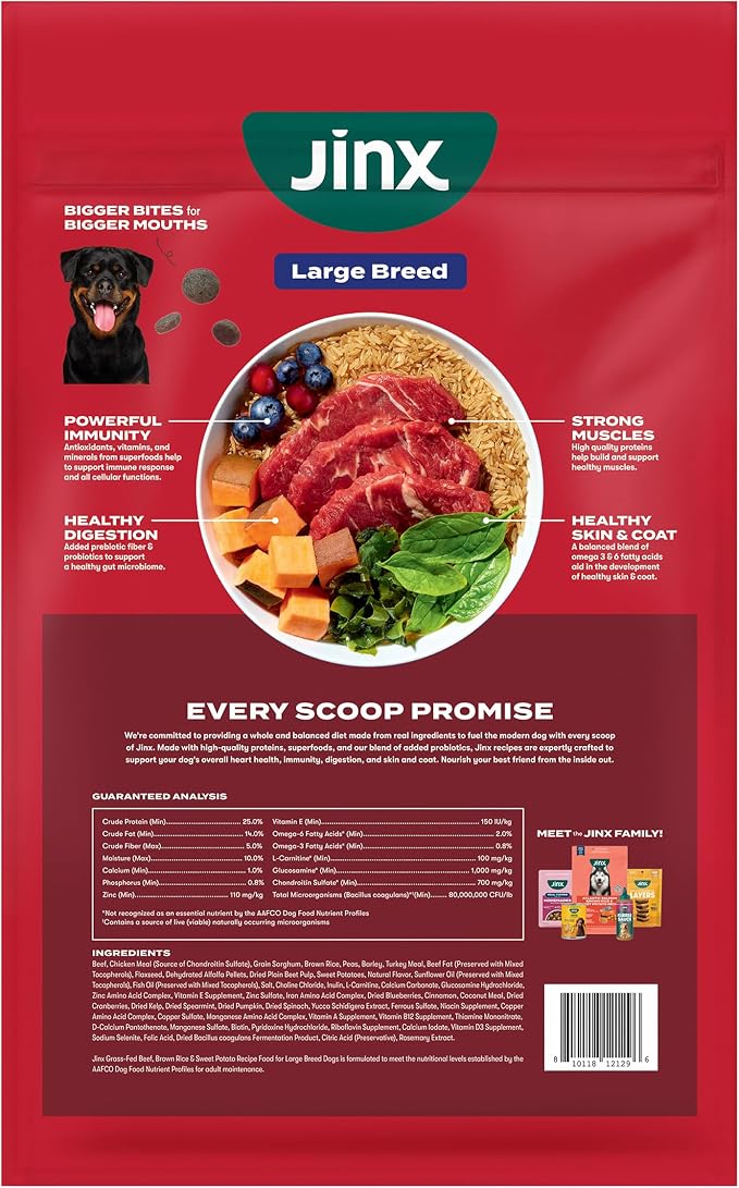 Jinx Dry Dog Food, Large Breed - Beef, Brown Rice & Sweet Potato, 11.5lb | Premium Large Breed Kibble with Antioxidants for Joint Health, Mobility & Immune Support - No Fillers