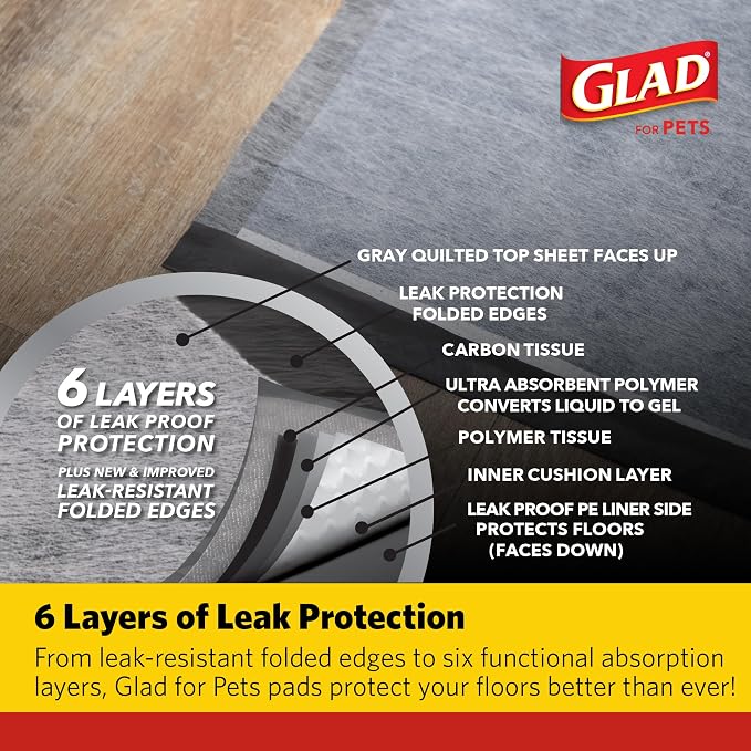 Glad for Pets Activated Carbon Training Pads, Anti-Microbial, 100 Count (Pack of 2)