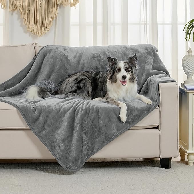Soft Waterproof Blanket for Bed Couch Sofa, Grey, 50x60 inches | Liquid Pee Proof Pet Blanket for Dog Puppy Cat, Reversible Sherpa Fleece Blanket for Couch Cover, Furniture Protector