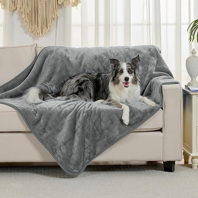 Soft Waterproof Blanket for Bed Couch Sofa, Grey, 60x80 inches | Liquid Pee Proof Pet Blanket for Dog Puppy Cat, Reversible Sherpa Fleece Blanket for Couch Cover, Furniture Protector