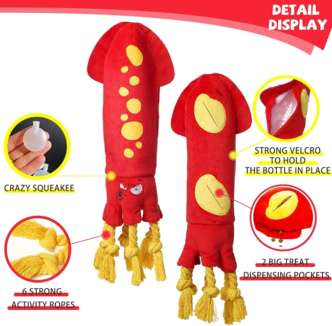 lilfrd Water Bottle Octopus Dog Toy, Squeaky Rope Stuffless Toys for Dogs