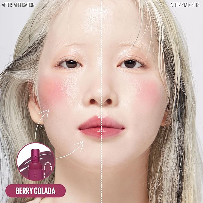 Kaja Lip & Blush Glazed Keychain Stain - Jelly Charm 03 Berry Colada | with Triple Berry Complex, Lemon Fruit Extract & Olive Squalane, Hydrating, Long Lasting Tint