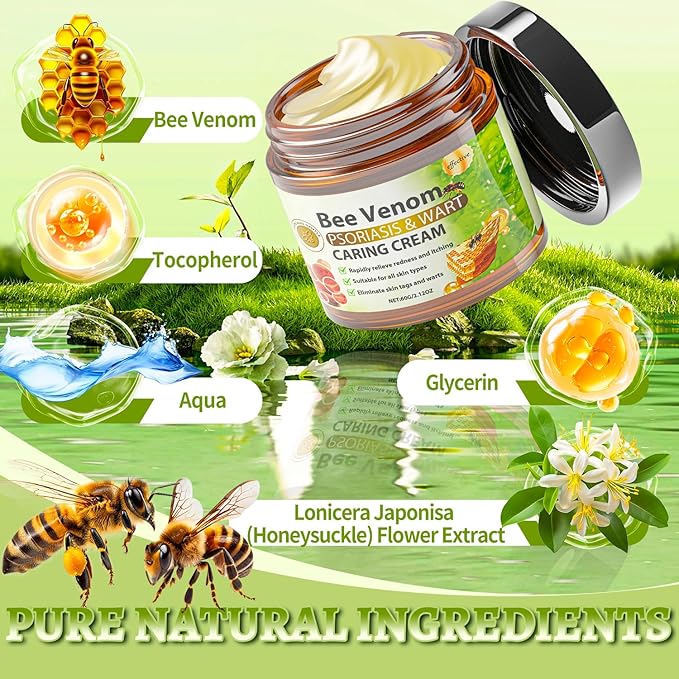 Bee Venom Skin Treatment Cream, Long-Lasting Hydrating & Natural Restoration Balm For All Skin Types, Scientifically-Validated Bee Venom Comprehensive Cream, 2.12 OZ