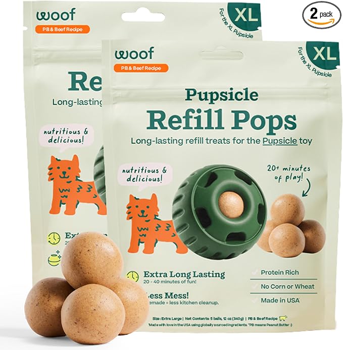 WOOF Pupsicle Peanut Butter & Beef Refill Pops Dog Treats, XL, 2 Pack | For extra-large Pupsicles, 10 total treats, peanut butter & beef flavor, long-lasting treats, pre-made Pops, shelf stable