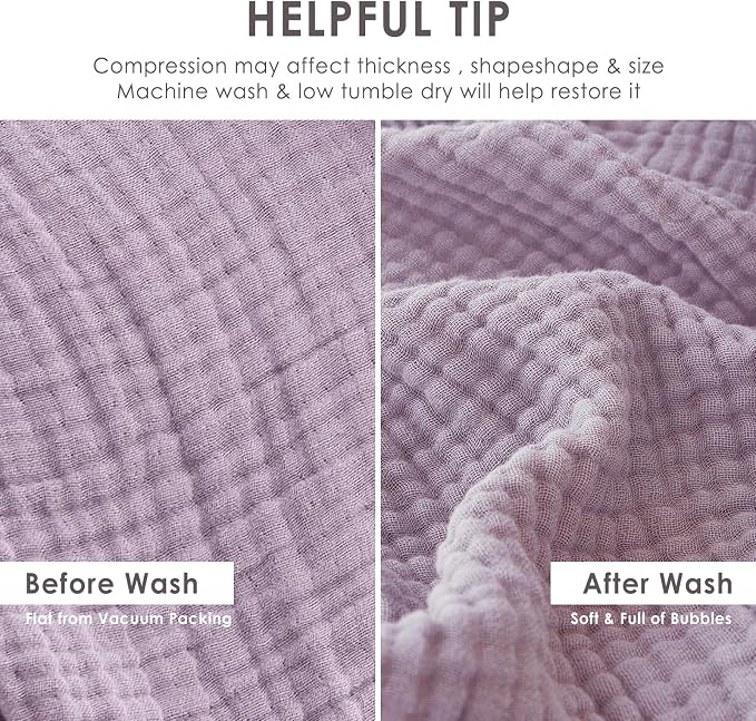 EMME Cotton Muslin King Blanket Bed Layering Bedspread Coverlet Breathable Gauze Soft Lightweight (Heather Lavender, 108"x90")
