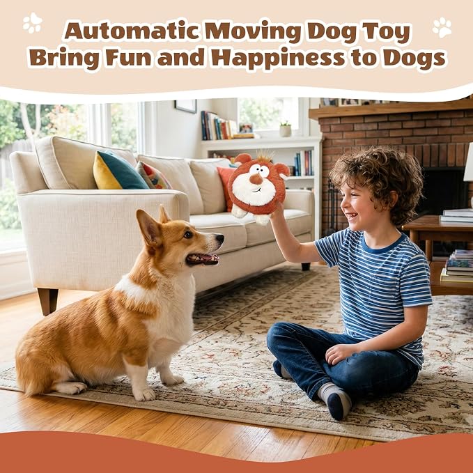 Moving Dog Toys, Interactive Dog Toys to Keep Them Busy, Jumping Squeaky Plush Chew Toys for Small/Medium/Large Dogs, USB Rechargeable