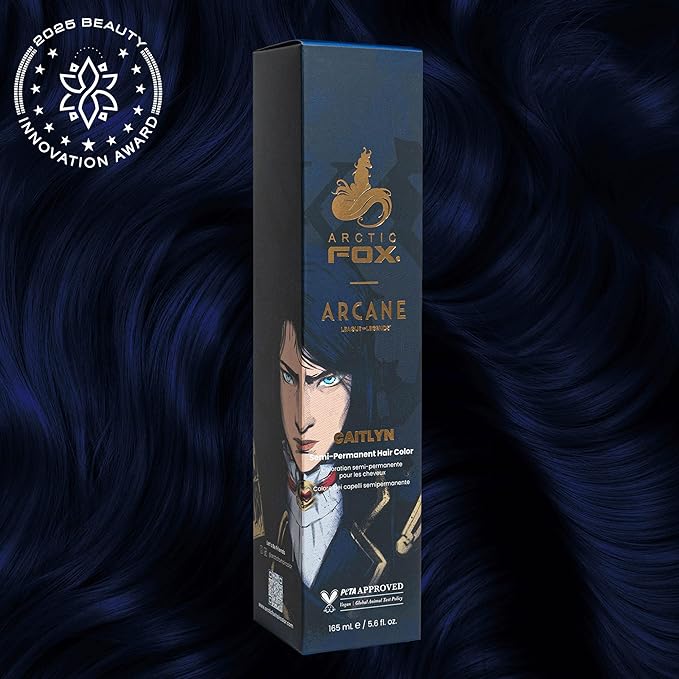 Arctic Fox x Arcane League of Legends Semi Permanent Hair Dye, Vegan & Cruelty Free, Ammonia Free, Fade-Resistant, Deep Navy Blue, For All Hair Types, 1 Pack, 5.6 oz, Caitlyn