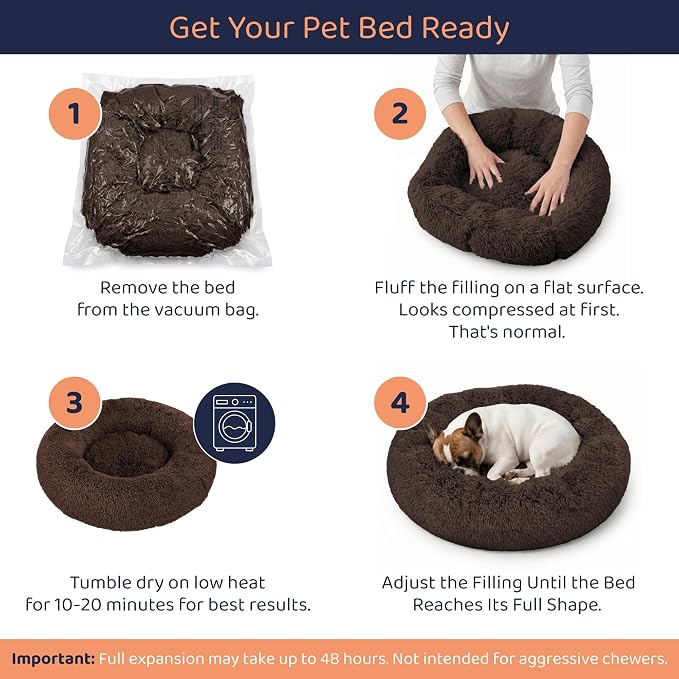 Donut Dog Bed - Premium Comfort for Anxiety Relief - Fluffy & Calming Design with Ultra-Plush Support | Cozy Round Dog Bed with Super Soft Circle Style (Coffee, Large)