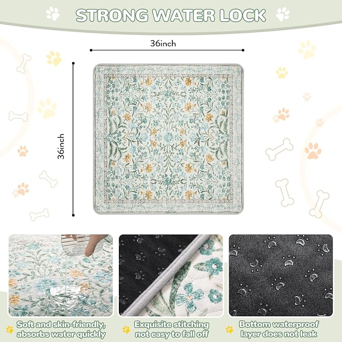 Lahome Botanical Washable Reusable Pee Pads for Dogs, 2 Pack, Beige, 36x36 | Super absorbent, waterproof training mats with leakproof non-slip backing; suitable for potty training, crates and floors.