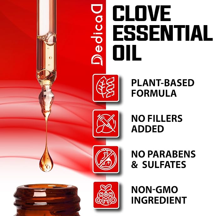 DEDICAD - 1 FL Oz - 30ml - Clove Essential Oil Supplement – for Toothache, Oral Care, Skin & Hair – Clove Oil Organic