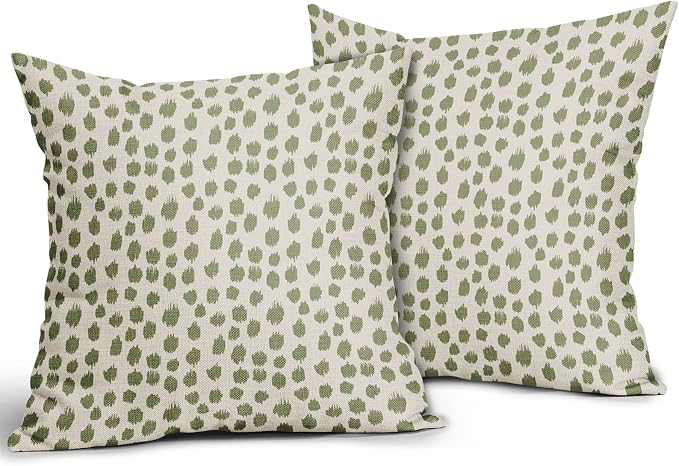 Sage Green Cream Pillow Covers 18x18 Set of 2 Boho Design Polka Dot Throw Pillows Modern Brush Strokes Print Decorative Outdoor Pillowcase Square Cushion Cover Linen Pillow Case for Sofa Couch Bed