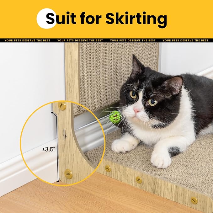 Conlun Cardboard L Shape Cat Scratcher 22"(2 Pack) | Vertical Wall-Leaning Scratching Board & Cosy Lounge Bed, Sofa Protector with Bell Toy,Wood Grain，Medium