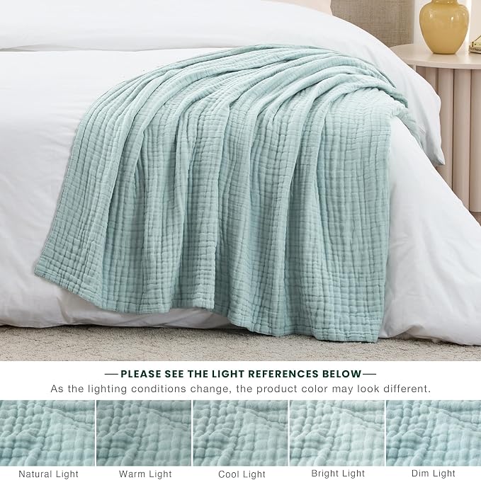 Love's cabin 100% Cotton Muslin Blanket, 6 Layer Lightweight Breathable Gauze Throw Blanket 50 x 60 Inches, Soft All Season Blanket for Couch, Bed, Sofa, Cyan