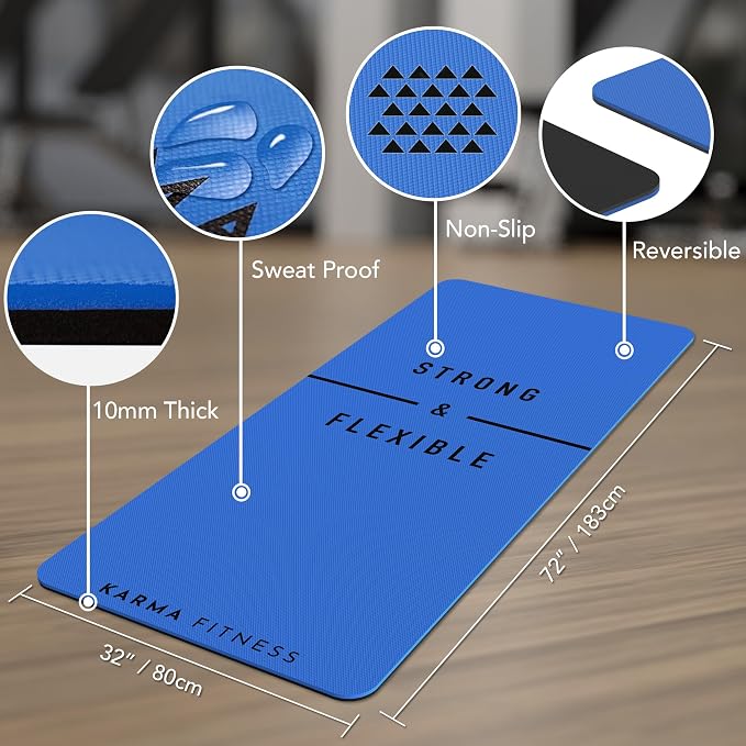 Large Exercise Mat – Extra Thick 10mm Workout Mat (72"x32") – Non-Slip TPE Yoga Mat for Women & Men – Pilates, HIIT, Fitness & Home Gym Mat – Includes Free Carry Bag