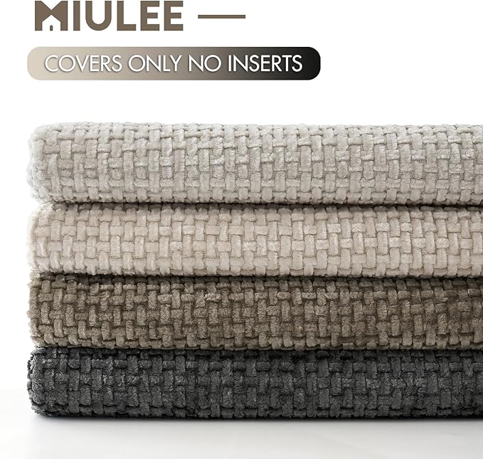MIULEE Soft Decorative Chenille Pillow Covers Neutral 16x16 Pack of 4 | Mid Century Modern Decor, Cream to Charcoal Set, Couch Throw Pillows, Farmhouse Boho Cushion Covers for Sofa Bed Living Room