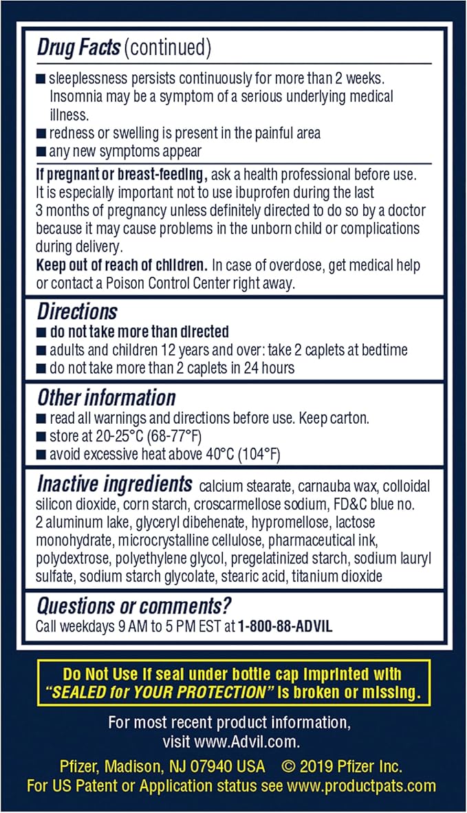 Advil PM Pain Reliever and Nighttime Sleep Aid, Ibuprofen for Pain Relief and Diphenhydramine Citrate for a Sleep Aid - 120 Coated Caplets and Pain Reliever and Fever Reducer, 10 Count Tablets