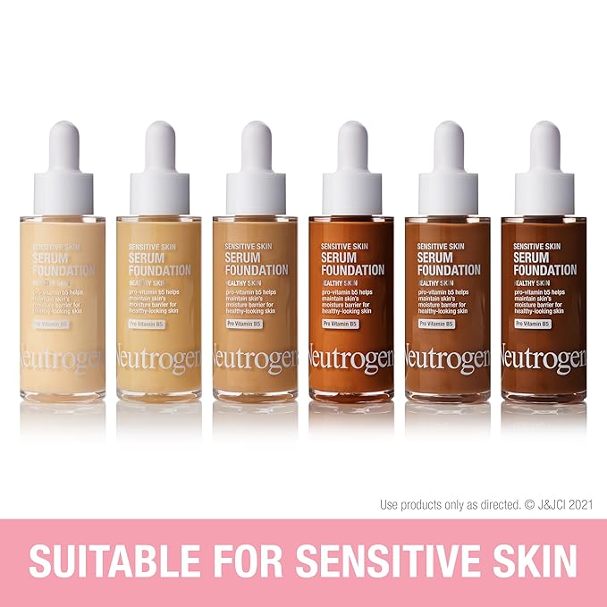Neutrogena Healthy Skin Sensitive Skin Serum Foundation with Pro-Vitamin B5, Color Correcting & Pore Minimizing Liquid Foundation & Face Serum, Buildable Coverage, Medium/Deep 02, 1 oz