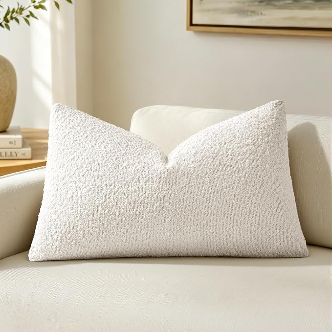 MIULEE Textured Boucle Lumbar Pillow Cover for Bed 14x20 White | Pack of 1 Textured Neutral Couch Throw Pillow Cover, Accent Solid Pillowcase, Sofa Living Room Home Decor