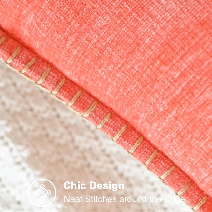 CaliTime Decorative Couch Throw Pillow Covers 22 X 22 Inches Living Coral | Pack of 2, Cozy Chenille Cushion Cases, Cotton Thread Stitching Edges, for Sofa Bed Living Room Farmhouse