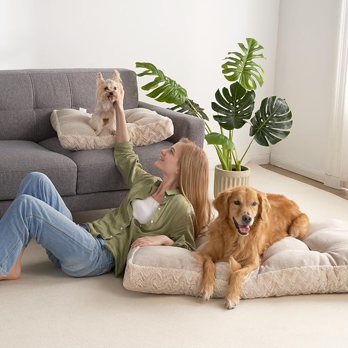EHEYCIGA XXL Dog Bed 47x29 Inch, Extra Large Pet Beds for Dogs, Beige | Washable, Plush and Comfy Kennel Pad, Soft Dog Crate Mat, Deluxe Sleeping Mat for Dogs Up to 100 lbs