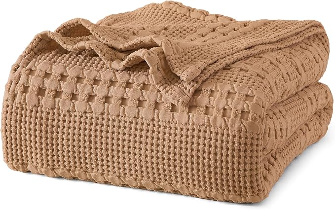 PHF 100% Cotton Waffle Blanket Twin Size, Lightweight Breathable Summer Blanket for Hot Sleepers, Pre-Washed Soft Layer for Bed, Dorm, Couch & Guest Room, Home Decor Gift, 66"x90", Clay