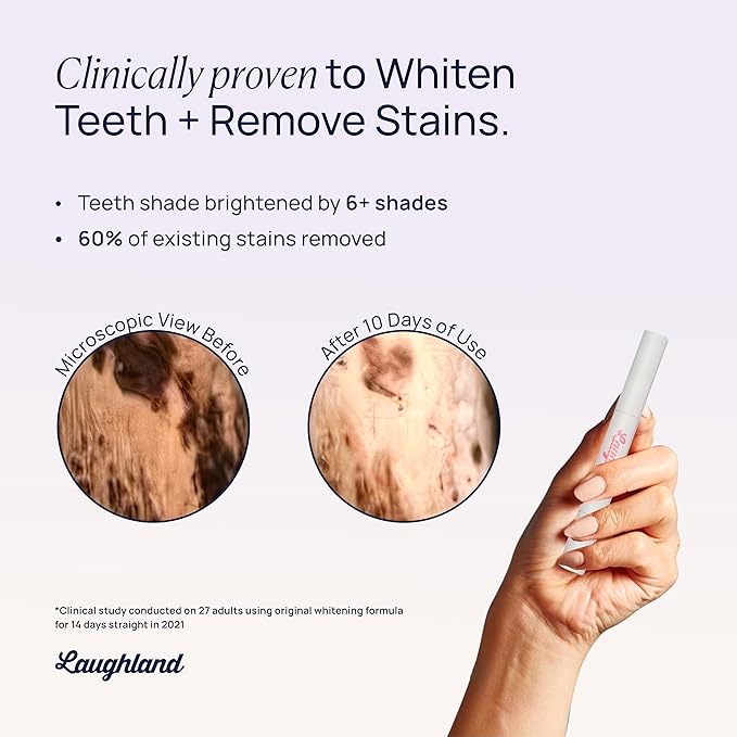 Laughland Super Strength to Go Whitening Teeth Pen, Formula with 11% Hydrogen Peroxide, Glycerin, Aloe Vera & Mint, Gentle on Sensitive Teeth, at Home Dental Care, Travel Friendly, 6 Treatments