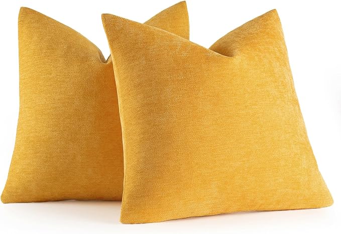MIULEE Pack of 2 Goose Yellow Decorative Pillow Covers 18x18 Inch | Soft Chenille Couch Throw Pillows Farmhouse Cushion Covers for Home Decor Sofa Bedroom Living Room