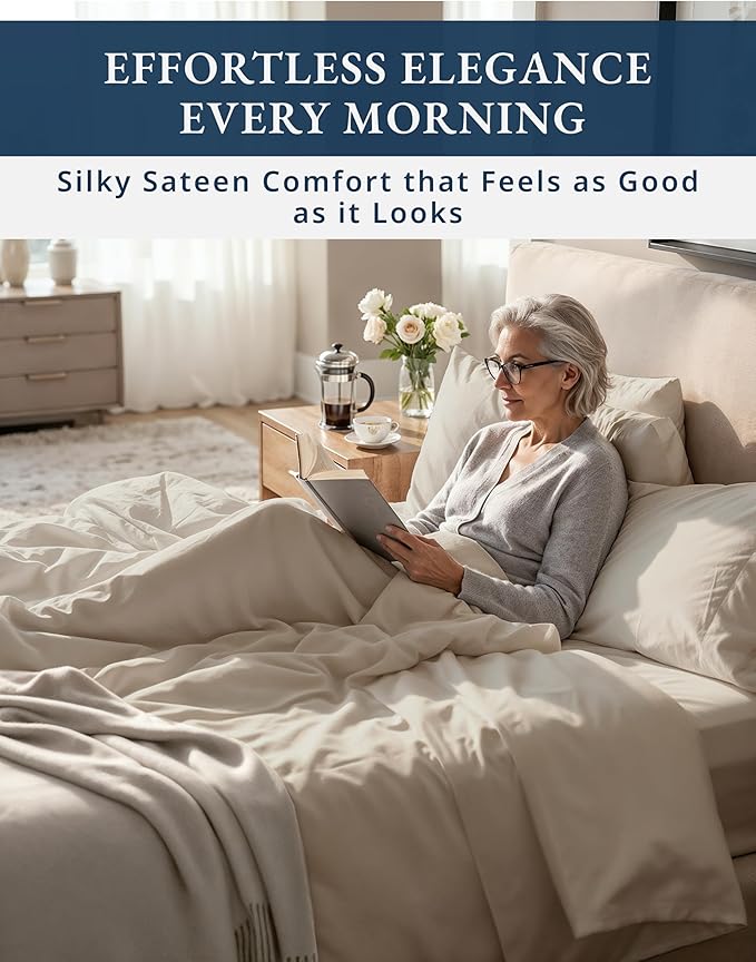 LANE LINEN 100% Egyptian Cotton Full Size Bed Sheets - 1000 Thread Count, Machine Washable Naturally Temperature regulating Sustaibable No Pill Fade Resistant Full Size Sheets Set Cotton- Taupe