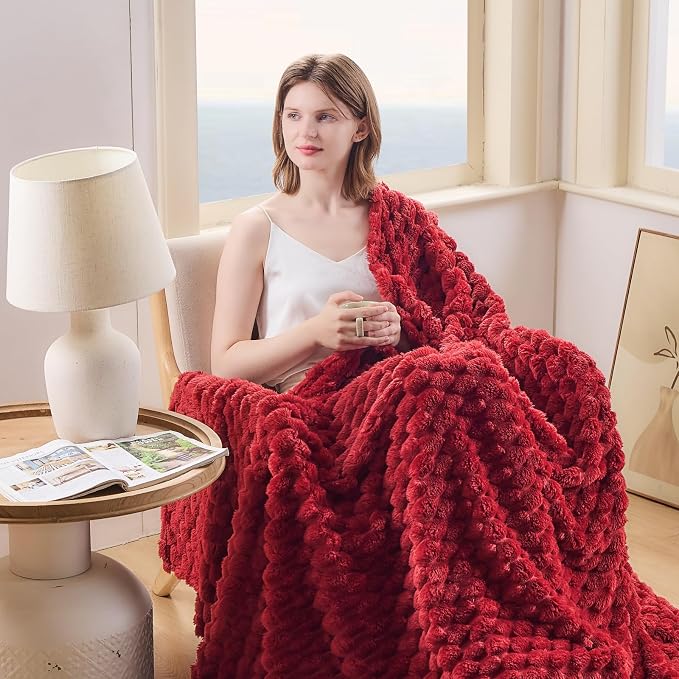 NEWCOSPLAY Fleece Clouds Cozy Throw Blanket for Couch, Red, 50"x60" | Premium Silky Flannel Blanket, Soft Lightweight Fluffy Throw Blanket for Bed Sofa Decor, Gift for All Season Use