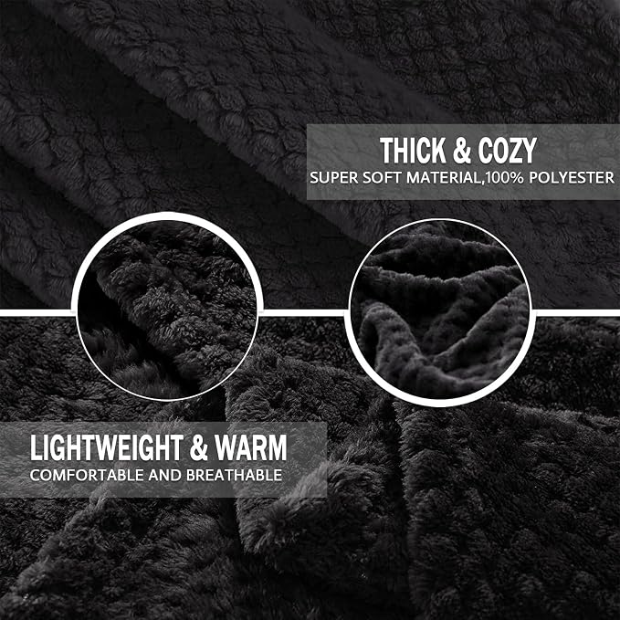 Exclusivo Mezcla Soft Waffle Fleece Bed Blanket Twin XL Size, Black | Lightweight Plush Blanket for Bed, Couch, Sofa, Cozy Fluffy Design for Bedroom, Guest Room, All Season, 90x66 Inches