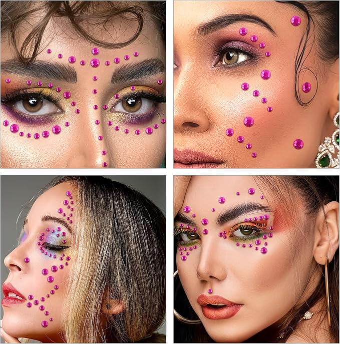 591pcs Face Gems Hair Gems Pearls, Self-Adhesive Face Jewels Eye Rhinestones 3/4/5/6/8 mm Face Gem Stick on, Halloween Makeup Gems Rave Accessories for Face Eyes Body Makeup (10.Pink)