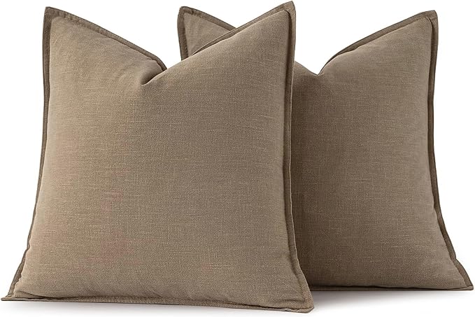 MIULEE Decorative Linen Euro Sham Pillow Covers 28x28 Inch Khaki | Boho Farmhouse Fall Autumn Couch Throw Pillows for Bed, Pack of 2 Accent Modern Pillowcases, Sofa Livingroom Home Decor