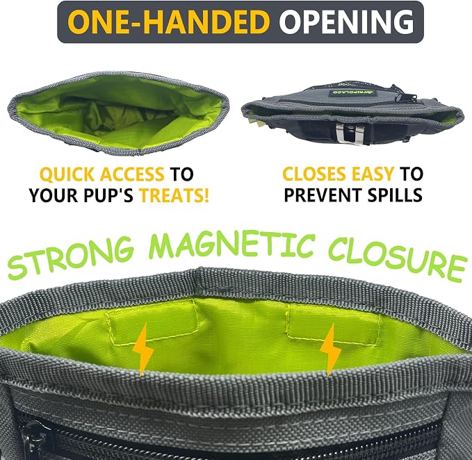 Magnetic Dog Training Treat Pouch, Built-In Poop Bag Dispenser