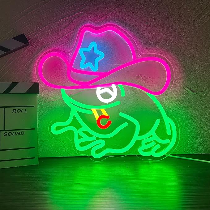 Frog Cowboy Neon Signs,Frog Cowboy Lamp Led Signs Lights Neon Signs for Wall Decor, Adjustable Brightness Night Light Man Cave Game Room Decor, USB Powered for Bedroom Party Bar Wedding Christmas