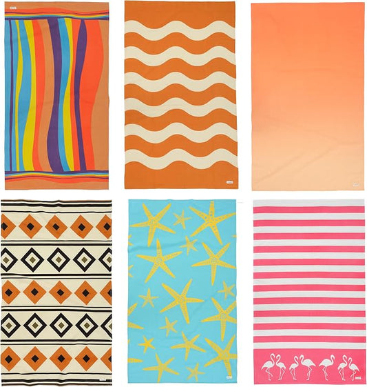 LANE LINEN Pool Towels, Turkish Beach Towels Oversized Set of 6, Pre-Washed, No Shrink, Quick Dry Travel Towel, Beach Towel for Women, Absorbent & Sand Free Towel, 39"x71" - Sunset Tropics