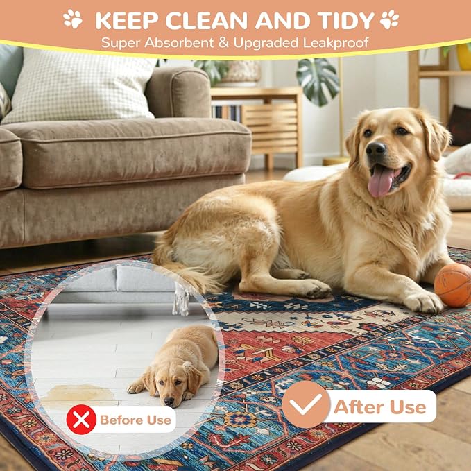 Lahome Extra-Large Washable Dog Pee Pads (72"x72") - Super Absorbent & Waterproof - Leakproof Reusable Mat for Playpens, Beds & Whelping , Convenient Cleanup,Red