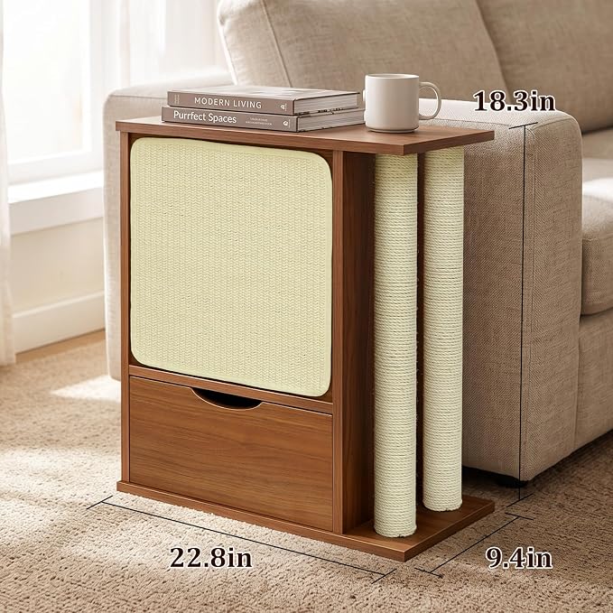 Cat Scratch Side Table with Storage, Couch Protector from Cat Claws | Cat Scratch End Table,Cat Scratch Furniture Protector for Couch, Sisal Cat Scratching Posts,Sisal Scratching Board