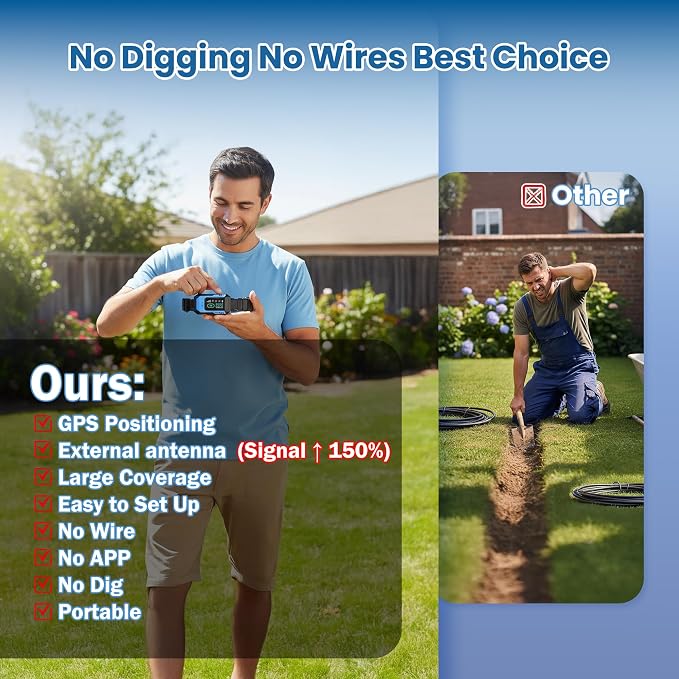 GPS Electric Fence for Dogs – Wireless Dog Fence with 8 Custom Warnings, 9999ft Radius, No Subscription, Rechargeable Waterproof GPS Dog Collar for Large Dogs