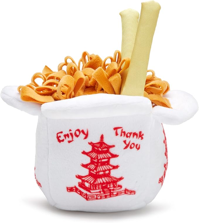 BarkBox Chow Chow Mein Plush Dog Toy - for Small to Medium Dogs and Puppies | Squeaky Dog Chew Toy with Stuffing Inside