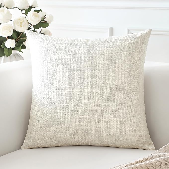 OTOSTAR Linen Throw Pillow Cover Set of 1 Decorative Square Pillowcases Cushion Covers 20x20 Inch for Home Decor Sofa Bedroom Car 50 x 50CM Cream Beige