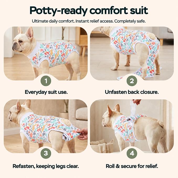 PetWarm Post Neuter Surgery Suit for Dogs, E Collar Alternative for Dogs After Surgery, Anti-Licking Dog Surgery Recovery Suit Dog Bodysuit, Dinosaur Pattern, White, 2XL