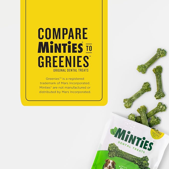 Minties Dental Chews for Dogs, 60 Count, Vet-Recommended Mint-Flavored Dental Dog Treats for Medium Dogs, Bones Clean Teeth, Fight Bad Breath, and Removes Plaque and Tartar | Vet-recommended mint dental bone; scrubs teeth as dogs chew; fights plaque, t...