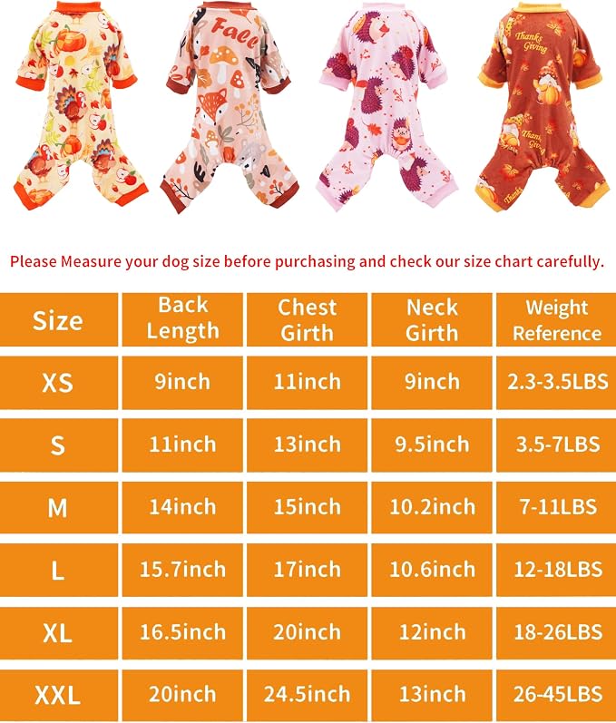 PET SHOW 4 Pack Fall Velvet Dog Pajamas for Medium Dogs