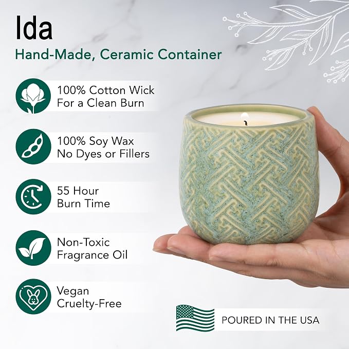 Hyggelight - The Growing Candle, Rosemary & Sage Scent, 10oz Ceramic Pot, Single Wick Aromatherapy Candles, 100% Soy for Women and Men, Ida