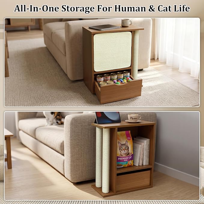 Cat Scratch Side Table with Storage, Couch Protector from Cat Claws | Cat Scratch End Table,Cat Scratch Furniture Protector for Couch, Sisal Cat Scratching Posts,Sisal Scratching Board