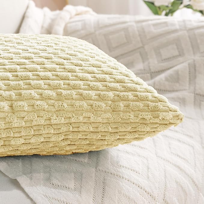 Set of 4 Pale Yellow Decorative Throw Pillow Covers 16x16 Inch Corduroy Pillow Covers for Bed Couch Sofa Living Room Soft Square Cushion Cases