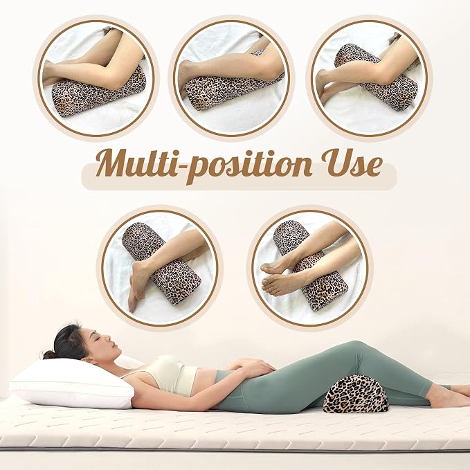 Knee Pillow for Back Sleeping – Half Moon Bolster Pillow for Under Knee While Sleeping Support, Leg & Back Pain Relief (21.5x9x5 Inches)