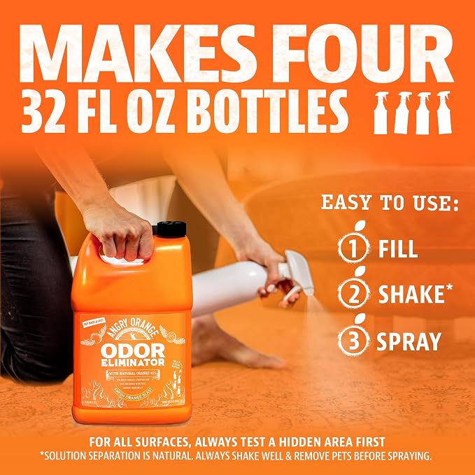 Angry Orange Pet Odor Eliminator for Dog and Cat Urine, Carpet Stains, and Strong Smells – Orange Rush Scent Cleaner – 1 Gallon
