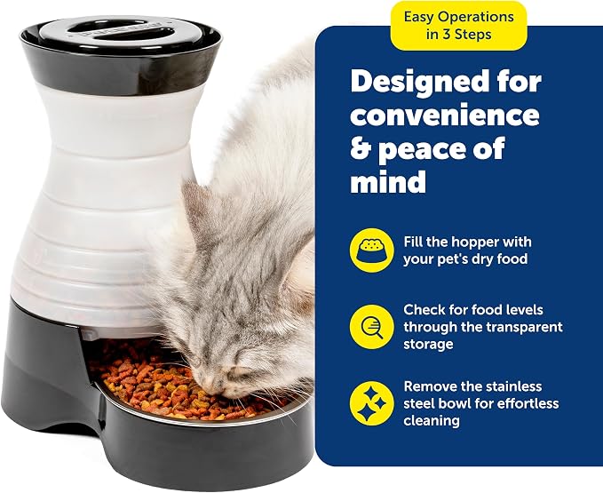 PetSafe Healthy Pet Food Station, 4 lb Gravity Feeder, Cats & Dogs, Medium | Dry Food Dispenser, Removable Stainless Steel Bowl Is Dishwasher Safe, Space-Saving Design