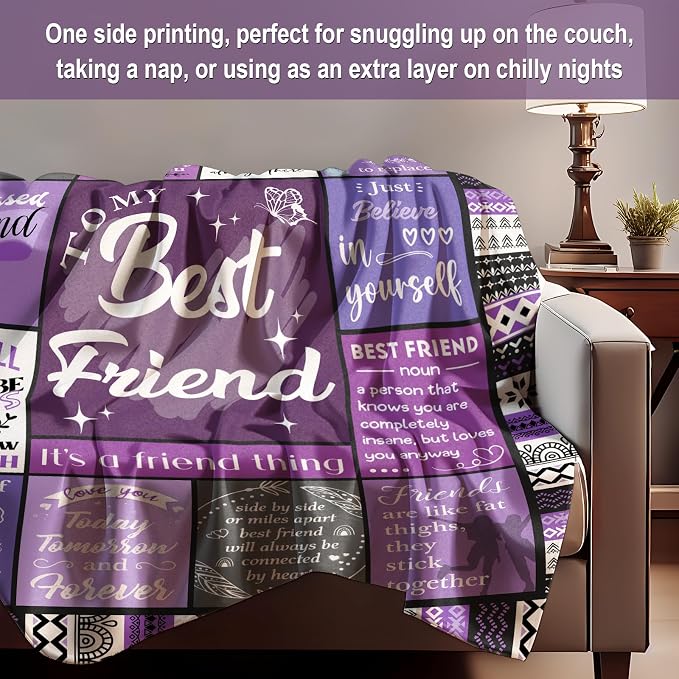 Best Friend Blanket Gifts, Best Friend Birthday Gifts for Women - Friendship Gift to My Best Friends, Bestie, BBF, Soul Sister, Long Distance Blanket Present 50x60in